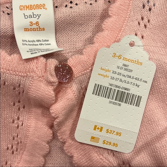 ๐ NWT Original Gymboree Pointelle Cardigan in Pink w Sparkle Button 3-6 months - Picture 3 of 3